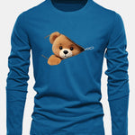Long Sleeve Zipper Bear Print Cotton T-Shirt
