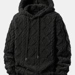 Relax Fit Geometric Jacquard Teddy Fleece Hoodie