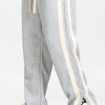 Relax Fit Color Block Polo Collar Sweatshirt & Slit Hem Stripe Pants