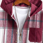 Relax Fit Corduroy Flannel Plaid Patchwork Hooded Shirt