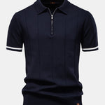 Contrast Trim Zipper Knit Polo Shirt & Cotton Chino Shorts