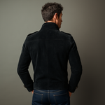 Men's Classic Retro Stand Collar Faux Suede Double-breasted Slim-fit Jacket