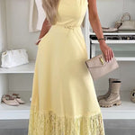 Square Neck Pocketed Lace Splice Maxi Cami Dress