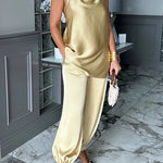 Sleeveless Open Back Top and Balloon Pants Satin Set