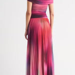 Off Shoulder Sunset Gradient Pleated Maxi Dress