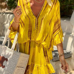 V Neck Batwing Ruffle Sleeves Tie Dye Mini Dress