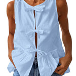 Margovil Bow Front Sleeveless Cotton Linen Ruffle Top(in 6 Colors)