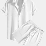 Muscle Fit Ribbed Button Up Shirt & Shorts