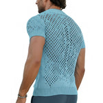 Men's Summer Fashion V-neck Knitted Mesh Breathable T-shirt