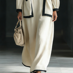 Women's Beige Cotton And Linen Blend Square-Neck Maxi Dress With Black Trim & Oversized Pockets