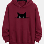 Black Cat Print Relax Fit Hoodie