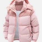 Corduroy Patchwork Hooded Puffer Jacket