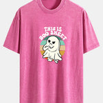 Ghost Slogan Print Washed Distressed Drop Shoulder T-Shirt