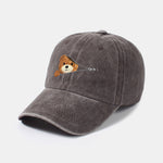 Zipper Bear Pattern Casual Washed Cotton Baseball Cap