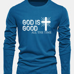 Long Sleeve God Is Good Cross Print Cotton T-Shirt