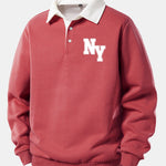 NY Print Contrast Polo Collar Sweatshirt