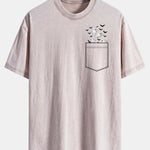 Pocket Bat Ghost Print Washed Distressed Drop Shoulder T-Shirt