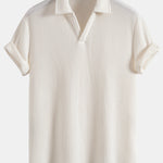 Short Sleeved Waffle V-neck Polo & Drawstring Knitted Waffle Shorts