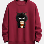 Black Cat Halloween Coffee Print Relax Fit Sweatshirt