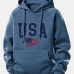 USA Flag Print Drawstring Hoodie