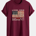 Regular Fit Jesus American Flag Slogan Print Cotton T-Shirt