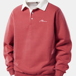 Men Print Contrast Polo Collar Sweatshirt