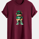 Regular Fit Trendy Bear Print Cotton T-Shirt