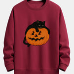 Pumpkin Black Cat Print Relax Fit Sweatshirt