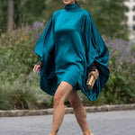 Going Out Loose Batwing Sleeves Buttoned Solid Color Mini Dresses