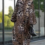 Rayna Lace Mixed Leopard Print Balloon Sleeve A-line Maxi Dress