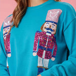 Christmas Guards Sequined Round Neck Casual Loose Sweatshirt