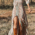 Beautiful Printed V-Neck Long Sleeve Maxi Dress