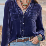 Long-sleeved all-match velvet top with loose fit