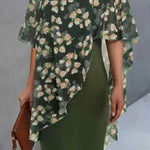 Chiffon Floral Print Crew Neck Casual Mini Dress