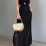 Sunset Beach Stroll Knit Texture Cutout Detail Halter Stretch Maxi Dress