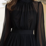 Sheer Chiffon High-Neck Long Sleeve Mini Dress