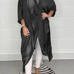 Fashionable all-match thin silk loose V-neck design solid color top