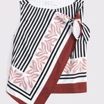 Gracie Unique Print Knotted Scarf Top and Elastic Waist Pocketed Loose Pants Set
