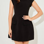 Satin Straight Neck Mini Dress
