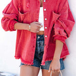 Stylish Lapel Long Sleeve Ripped Denim Jacket