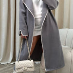 Double-sided simple thickened and extended hand-crocheted double-sided woolen coat