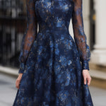 Satin Floral Dress With Sheer Chiffon Sleeves