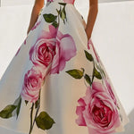 Short Sleeves Skinny Flower Print Stand Collar Midi Dresses