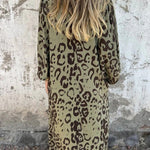 Leopard Print V-neck Pullover Long-sleeved Loose Dress