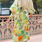 Summer Party Floral Print Balloon Sleeve Pocketed Belt Shirt Midi Dress