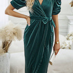 Elegant V-neck high-waist dress