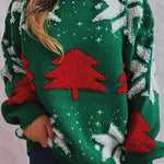 Christmas Pattern Knitted Crew Neck Long Sleeved Sweater