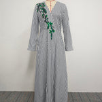A-Line Loose Asymmetric Split-Joint Striped V-Neck Maxi Dresses Shirt Dress