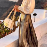 Fashionable Metallic Pleated Back Elastic Waist Maxi Skirt