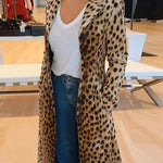 Leopard Print Long Sleeve Pocket Casual Maxi Trench Coat